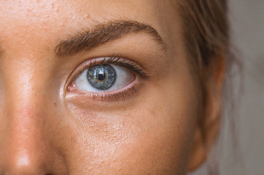 close up of woman's blue eye